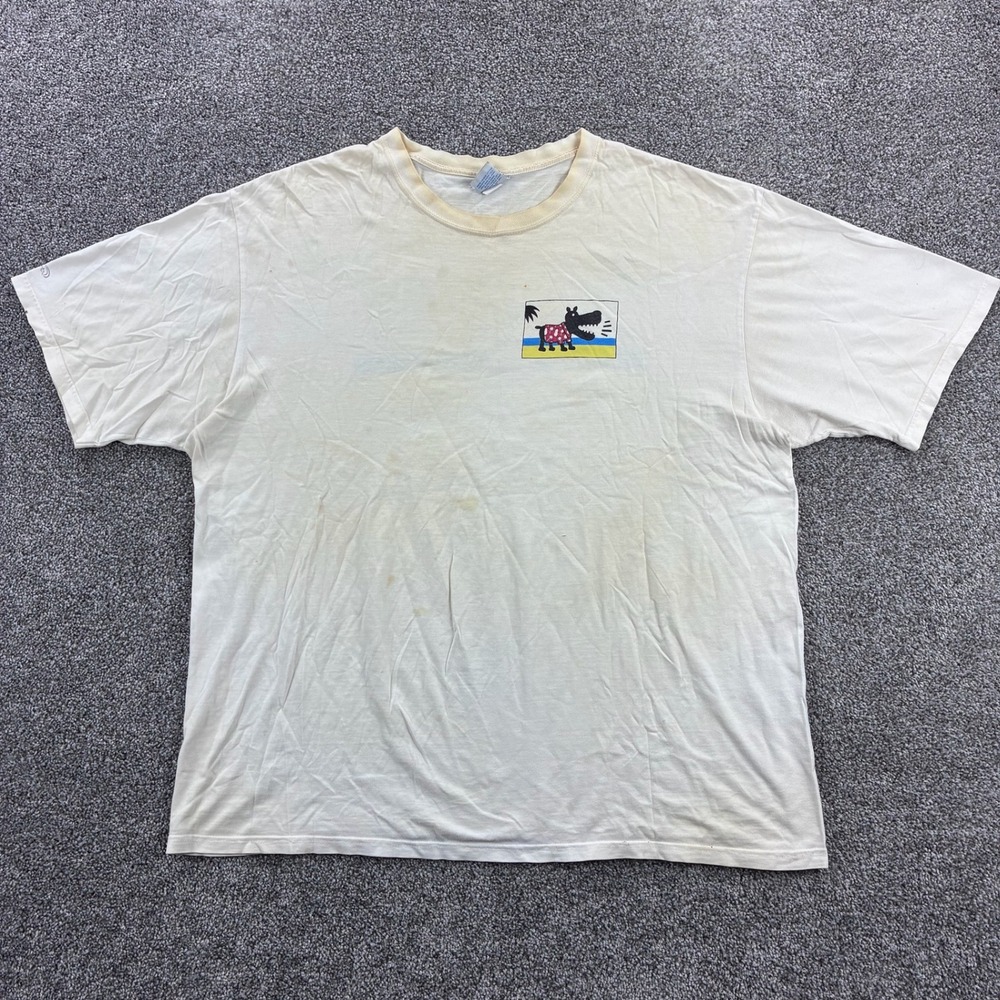 Vintage Crazy Shirts Dog Shirt Men XL White Barking Sands Kauai Keith Haring Art